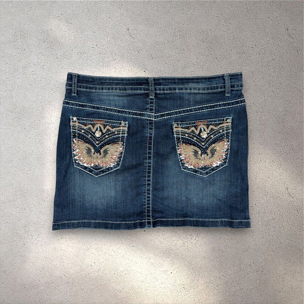 TELEPATIA Embellished Mini Skirt Women's 18W Blue Rhinestone Western McBling Y2K